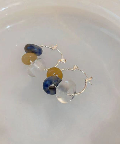 Multicolour Copper Gem Stone Glass Hoop Earrings Kx1002