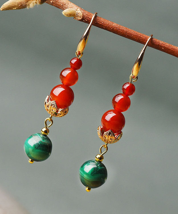 Overgild Agate Gem Stone Round Drop Earrings