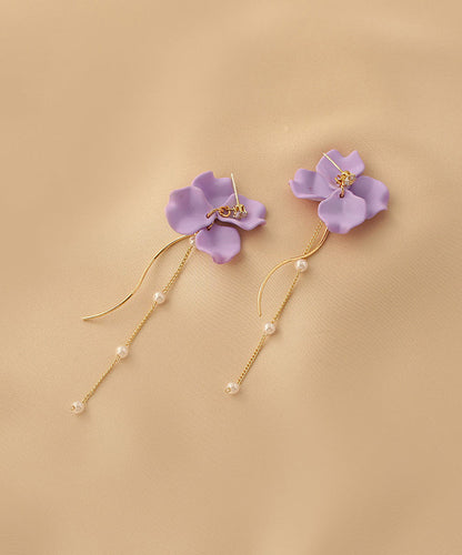 Purple Alloy Long Tassel Drop Earrings Ly1802