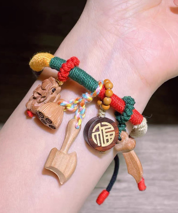 Rainbow Hand Woven Mahogany Tassel Charm Bracelet