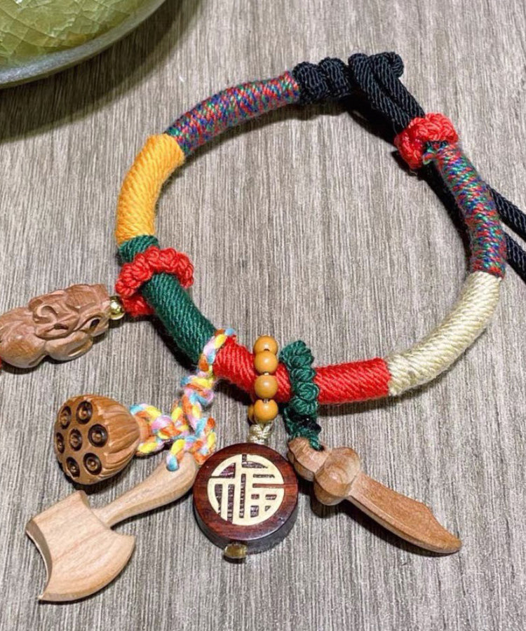 Rainbow Hand Woven Mahogany Tassel Charm Bracelet Kx1053