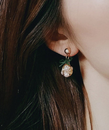 White Alloy Pearl Bow Drop Earrings