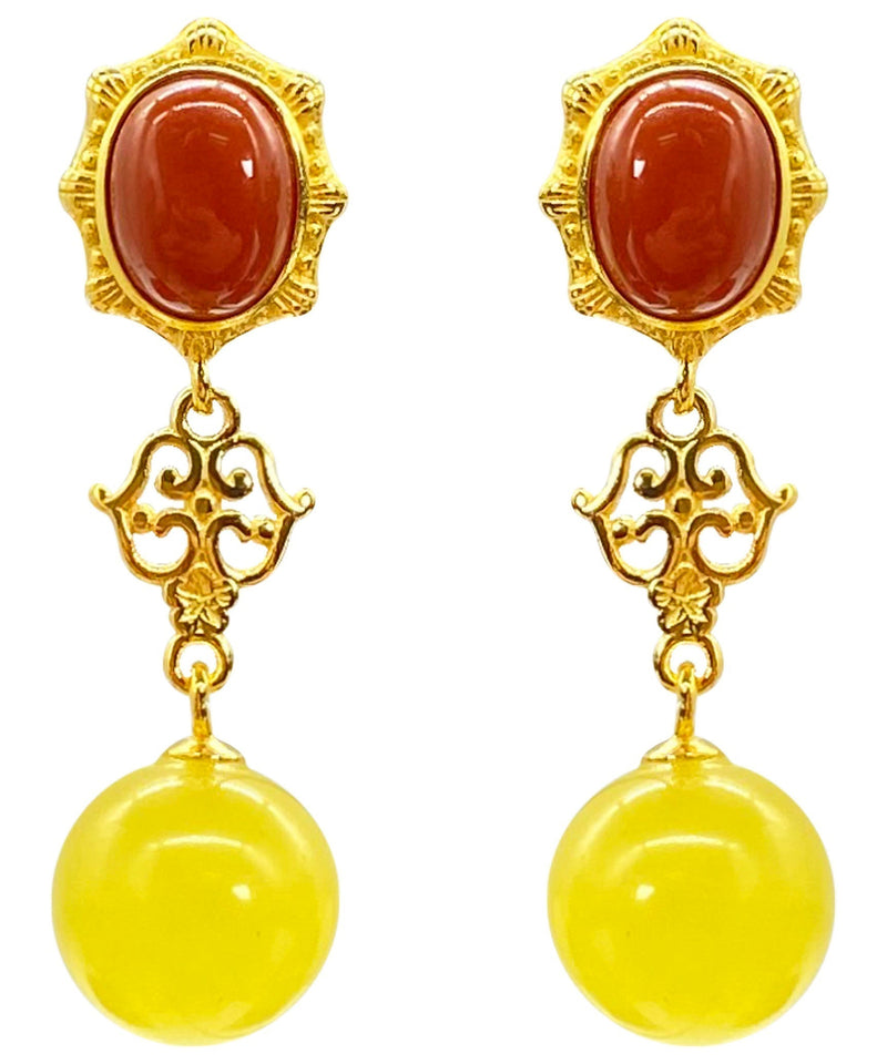 Yellow Sterling Silver Overgild Agate Beeswax Drop Earrings
