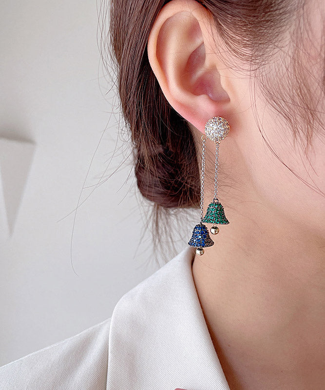 Diy Blue Sterling Silver Inlaid Removable Zircon Tassel Drop Earrings