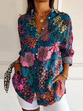 Women's Art Floral Hippie Print Long Sleeve Shirt