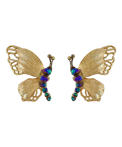 Chinese Style Gold Alloy Butterfly Beading Stud Earrings