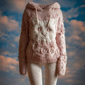 Comstylish Cute Cat Face Embroidered Cozy Hooded Sweater