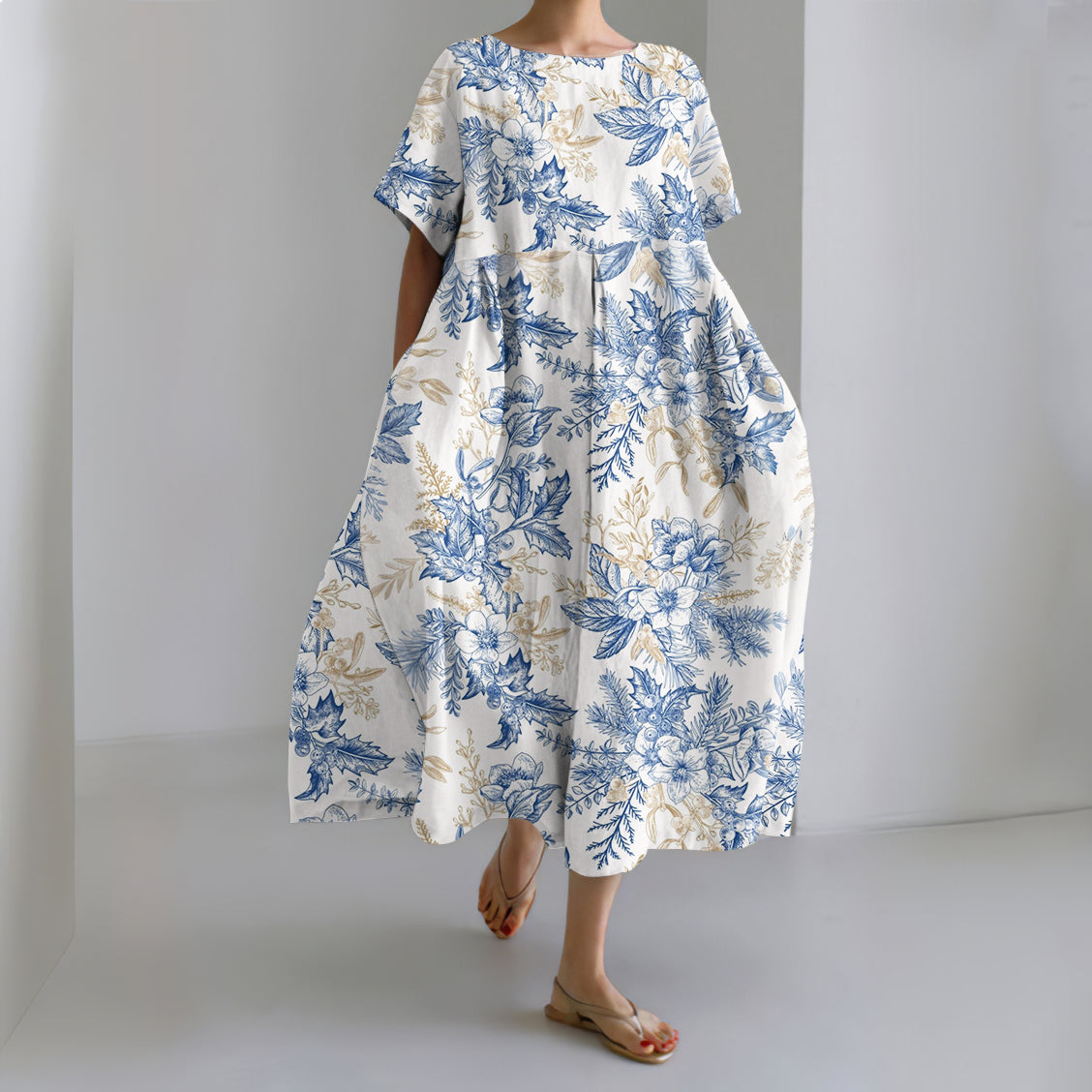 Comstylish Women's Casual Japanese Floral Art Print Dress