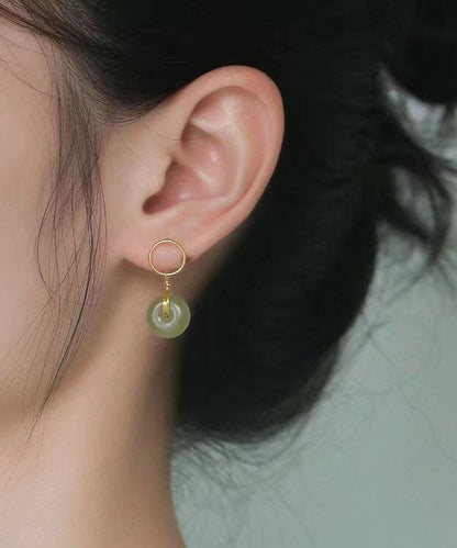 Cyan Sterling Silver Overgild 14k Gold Jade Drop Earrings