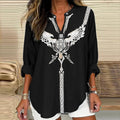 Women's Viking Art  Linen Print Casual Shirt elevenforest