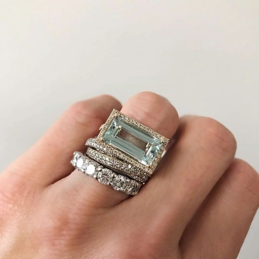 Silver Turquoise Glass Ring Set (3 Rings)