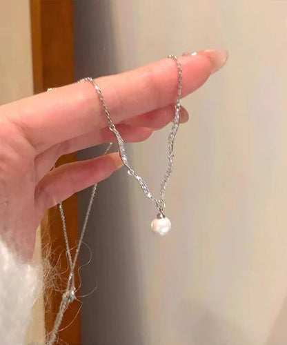 Fine Silk Sterling Silver Zircon Pearl Pendant Necklace