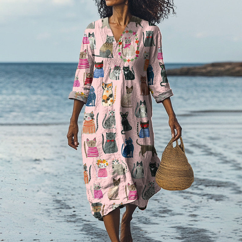 Lovely Cat Pattern Printed Women's Dress elevenforest