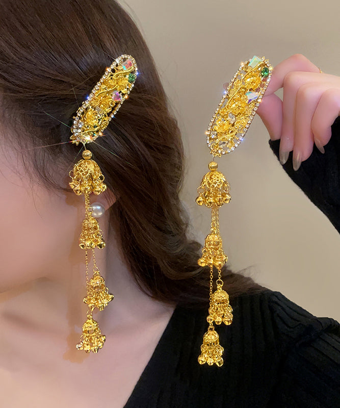 Chinese Style Gold Sterling Silver Alloy Zircon Bell Tassel Hairpin