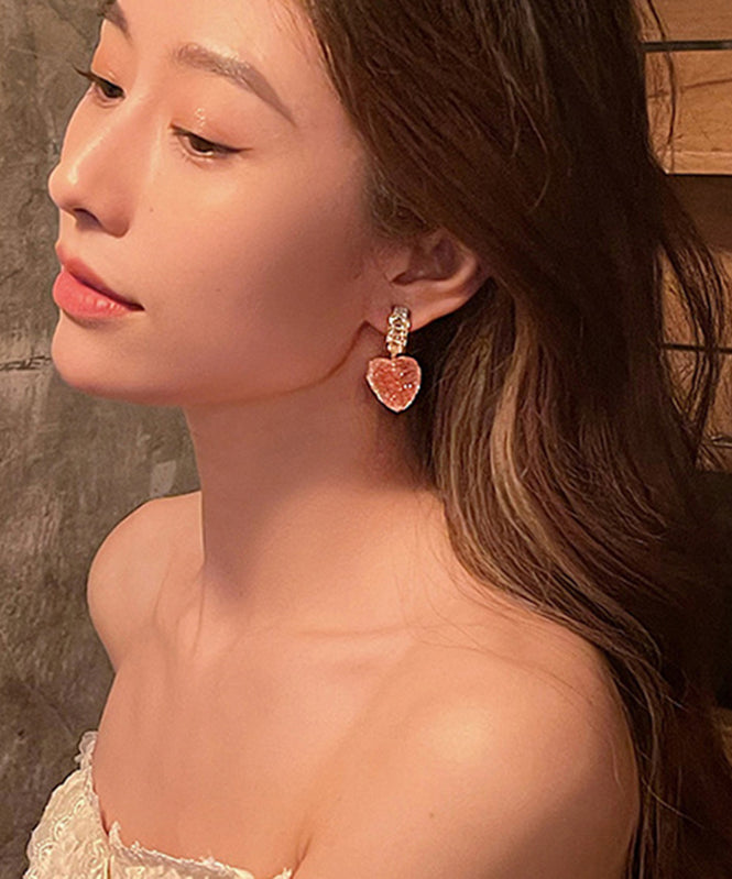 Pink Copper Alloy Peach Heart Drop Earrings