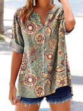 Women's Floral Pattern Art Print Cotton Linen Casual Shirt