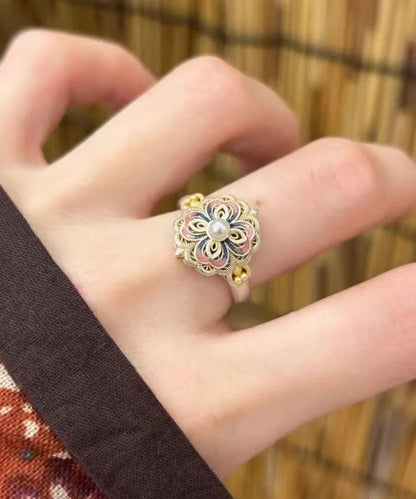 New Rainbow Alloy Enamel Pearl Rings