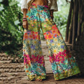 Comstylish Vintage Bohemia Floral Art Women's Linen Blend Casual Pants