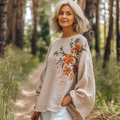 Women's Flower Embroidered Cotton Linen Round Collar Blouse elevenforest