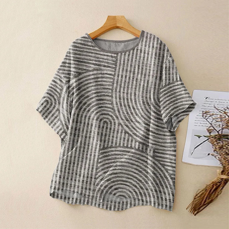 Women's Vintage Abstract Geometric Print Lines T-shirt elevenforest