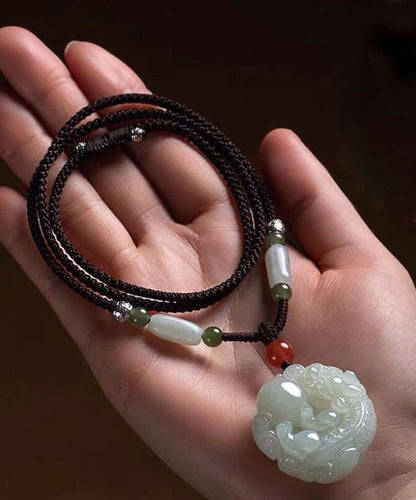 Cyan Jade a Mythical Wild Animal Pendant Necklace