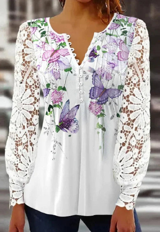 Women's Fashion Lace Long-sleeved T-shirt