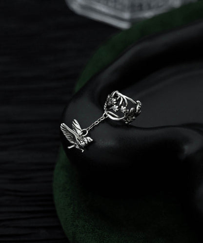 Silk Sterling Silver Leaf Flying Bird Tassel Drop Earrings