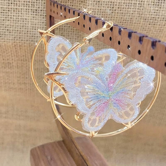 White Butterfly Hoop Earrings