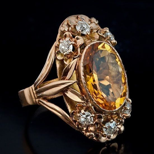 Oval Orange Glass Gold Ring
