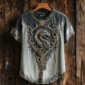 Men's Viking Celtic Dragon Art Gradient Linen T-shirt elevenforest