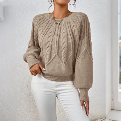Comstylish Vintage Solid Color Cozy Cable Knit Sweater