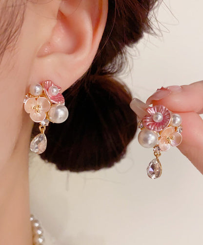 Rainbow Copper Overgild Zircon Pearl Water Droplet Drop Earrings