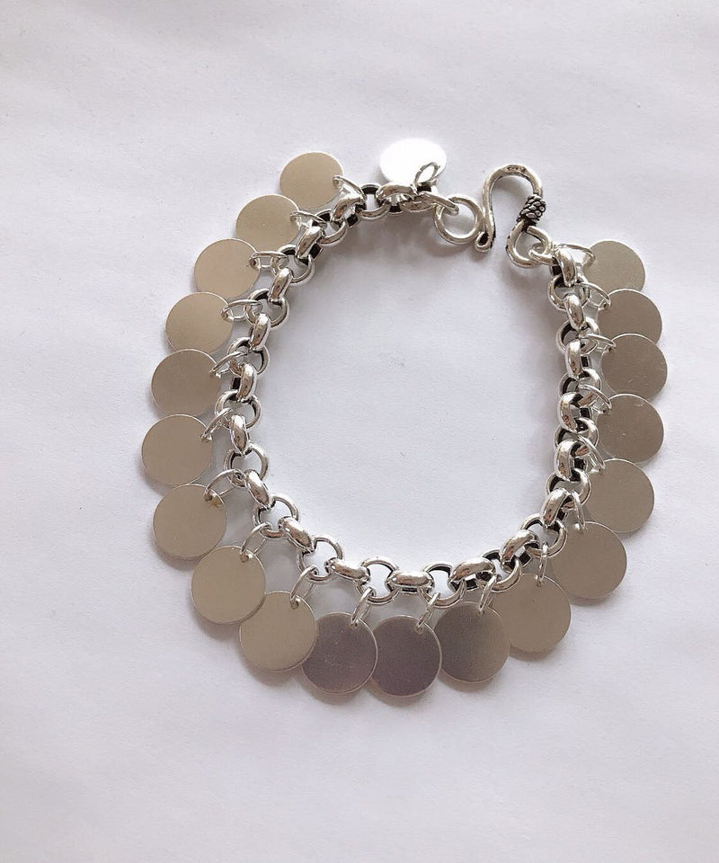 Silk Sterling Silver Sequins Tassel Chain Bracelet