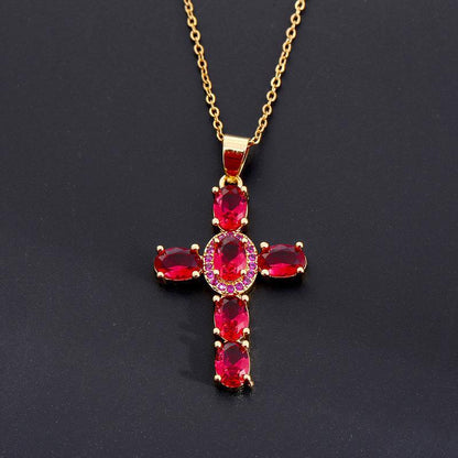 Colorful Gemstones Cross Necklaces