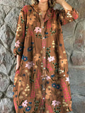 Women's Art Floral Pattern Cotton and Linen Dress with Pockets