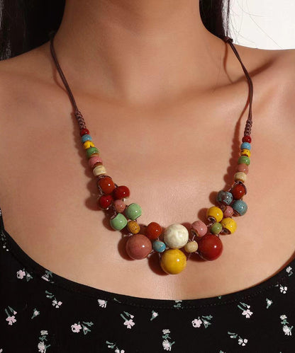 Brown Weave Ceramic Beading Gratuated Bead Necklace