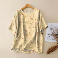 Comstylish Vintage Abstract Geometric Flower Linen Art Print Short Sleeve Round Neck Shirt