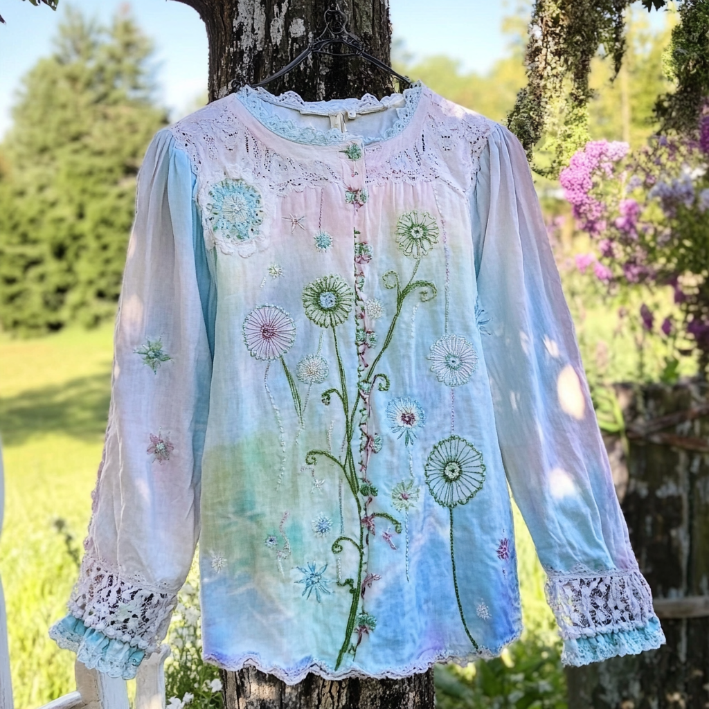 Bohemian Dandelion Ombre Linen Shirt elevenforest