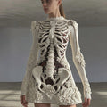 Women's Vintage Halloween Skull Art Knitted Warm Sweater Dress elevenforest