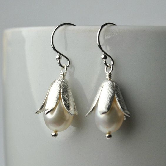 Lotus Pearl Silver Earrings