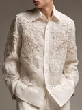 Men's Floral Lace Embroidered Long Sleeve Linen Shirt