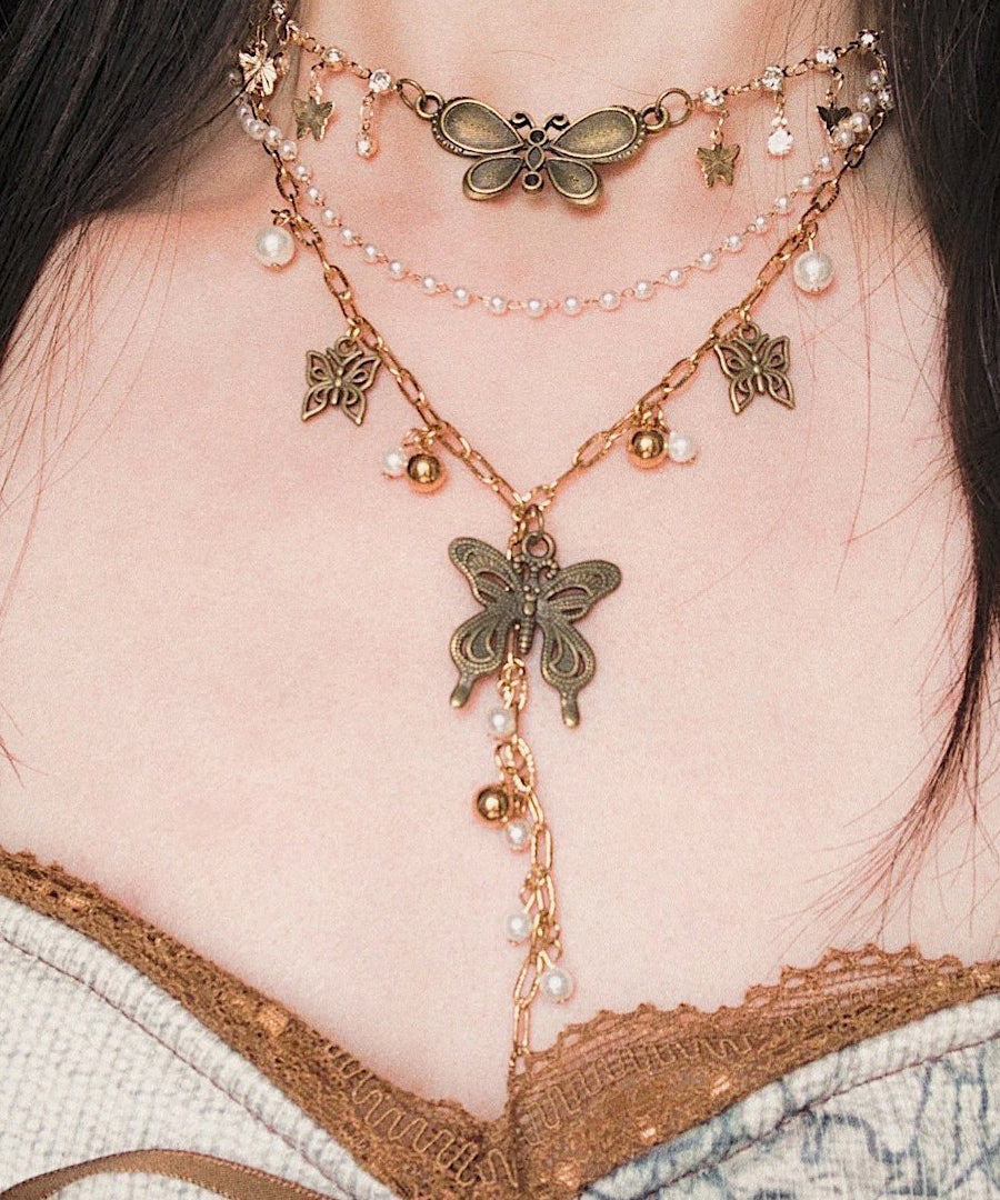 Stainless Steel Butterfly Multi-layer Pendant Necklace