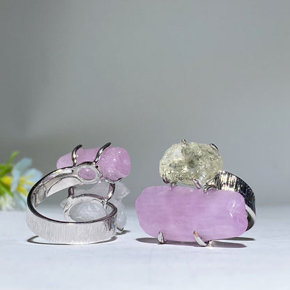 Adjustable Double Raw Crystal Stone Spiritual Ring Healing Energy