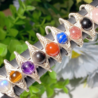 Adjustable Mixed Crystal Ring With 9 Gemstones for Healing Energy