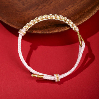 Adjustable Red String Tibetan Gold Thread Bracelet With Peach Blossom Knot