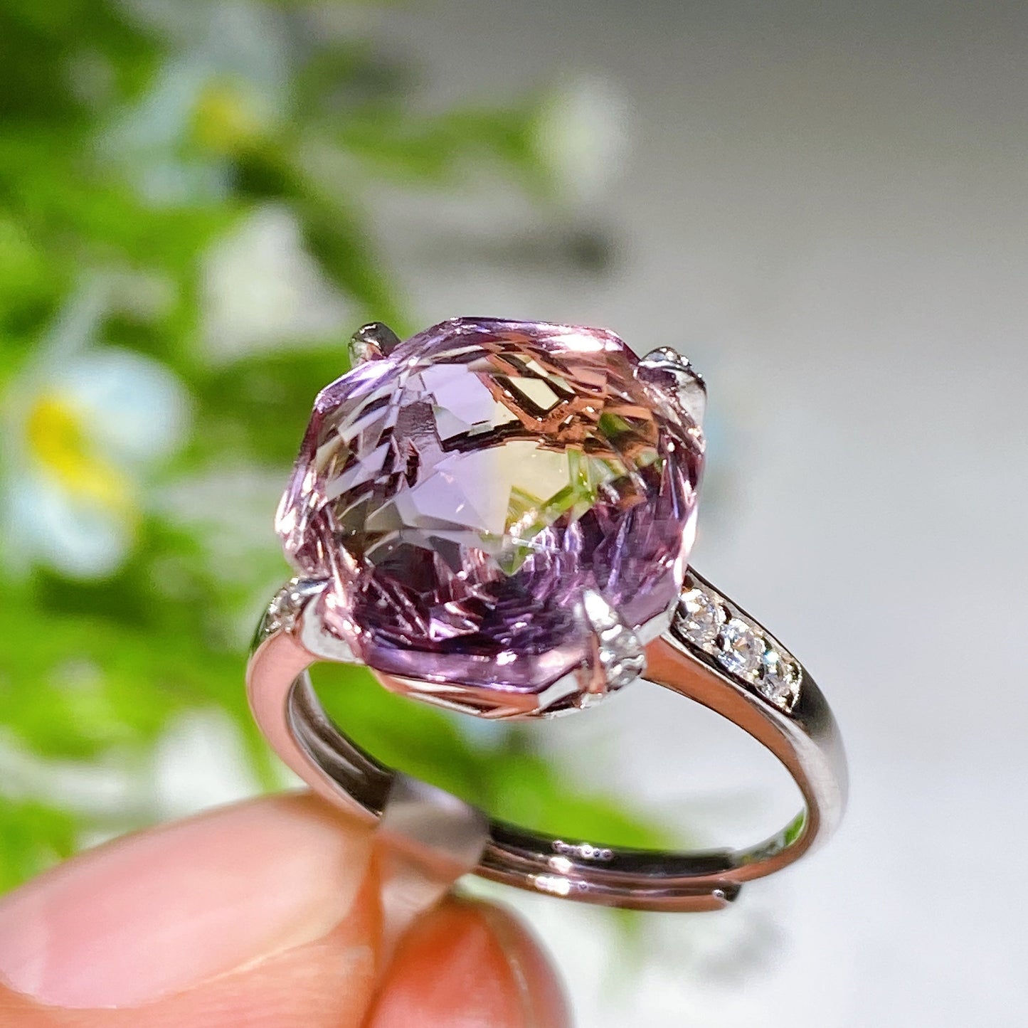 Adjustable S925 Crystal Healing Ring With Multi Gemstones