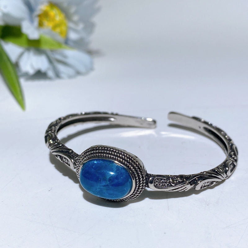 Adjustable Silver Crystal Bangle With Healing Gemstones