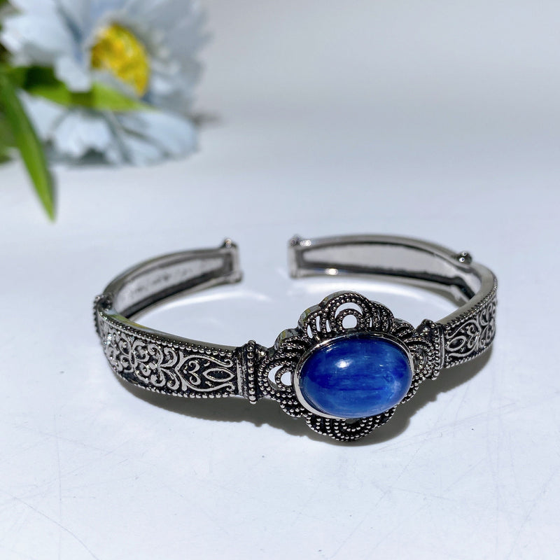Adjustable Silver Crystal Bangle With Healing Gemstones
