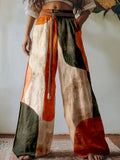 Comstylish Vintage Abstract Boho Art Linen Blend Casual Pants