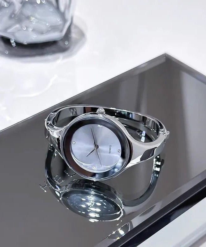 Brief White Stainless Steel Zircon Quartzmovement Watches